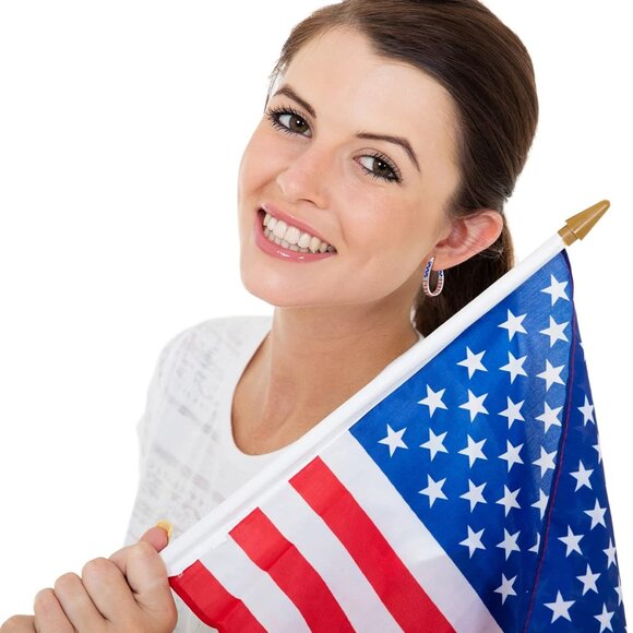 Crystal Hoop Earrings Silver Plated Patriotic American Flag Dangle Jewelry - Picture 5 of 7